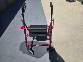 Red 4-Wheel Rollator Walker with Padded Seat and Brakes