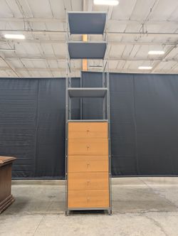 Tall Metal and Wood-Tone Five-Drawer Storage Unit