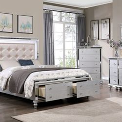 Brand New Silver Crocodile Texture 6pc King Size Bedroom Set 