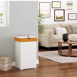 Trash Can Garbage Bins Waste Container, 13 Gallons Recycling Dustbin Litter Bin Cabinet, Wooden Kitchen Wastebaskets Space Saver with Lid,White