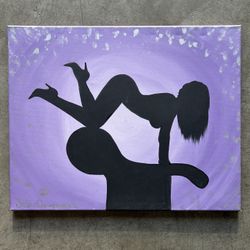 Woman Silhouette Purple Canvas Painting 