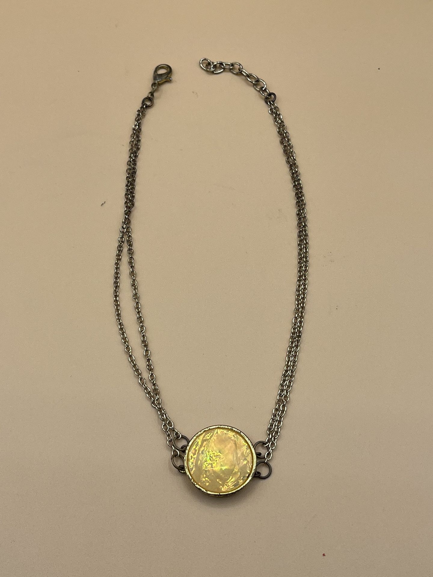 Vintage Double Chain Choker With Yellow Pendant