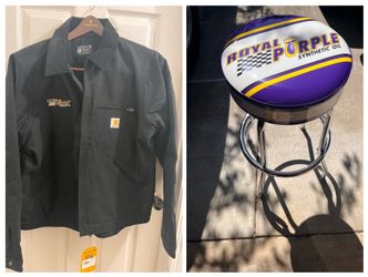 NWT Royal Purple Synthetic Oil Carhartt and swivel stool