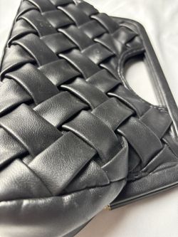 A New Day Black Woven Faux Leather Clutch Top Handle Evening