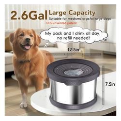 Dog Water Bowl No Spill 10L Stainless Steel, 2.6 Gallon Large Capacity Spill-Proof Dog Bowls, Non-Slip Slow Drinking Anti-Splash Bowl for Large Messy 