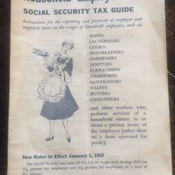 1962 Household Employers Social Security Tax Guide- Hard To Find-GC