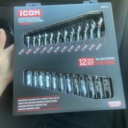 Icon Professional Flex Ratcheting Wrench Set 12 piece set metric 