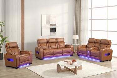 Power Reclining Sofa And Loveseat with LED Lights and Bluetooth