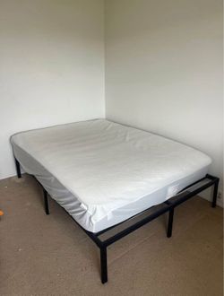 Padded Support Queen Mattress with Black 14Inch Metal Frame Lightly Used Good Condition