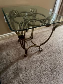 2 Glass Top End Table with Ornate Metal Base