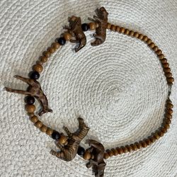 Vintage African Hand Carved Wooden Safari Animal Beaded Necklace 26"