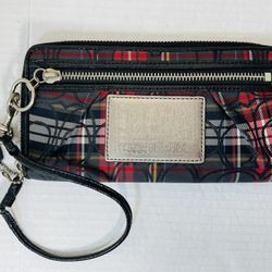 Coach Poppy Tartan Plaid Wristlet Wallet