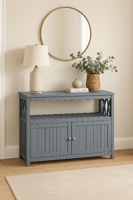 Cabinet storage 2-Tier Storage Cabinet in Acacia Wood, with 2 Magnetic for enter living room Kitchen