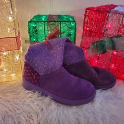 WOMENS I HEART UGG SLOUCHY KNIT PURPLE SUEDE SHORT BOOTS SIZE  8