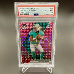 🌟 TUA TAGOVAILOA - 2020 Panini Mosaic CAMO PINK PRIZM Rookie RC #203 - PSA 10