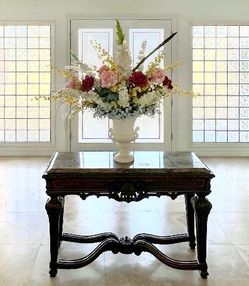 Ornate Wood Console Table with Marble Top