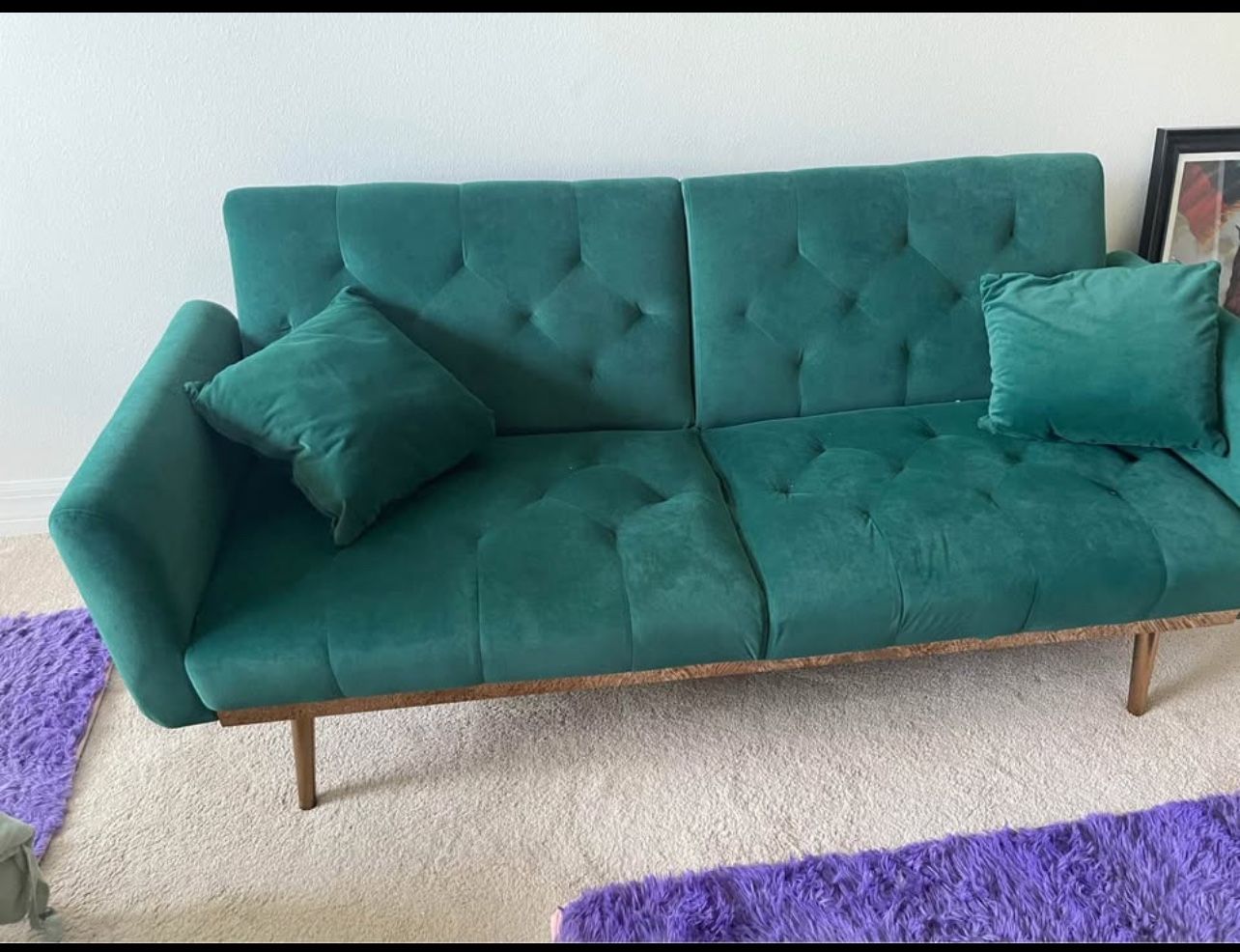 Emerald Green Velvet Pull Out Sofa
