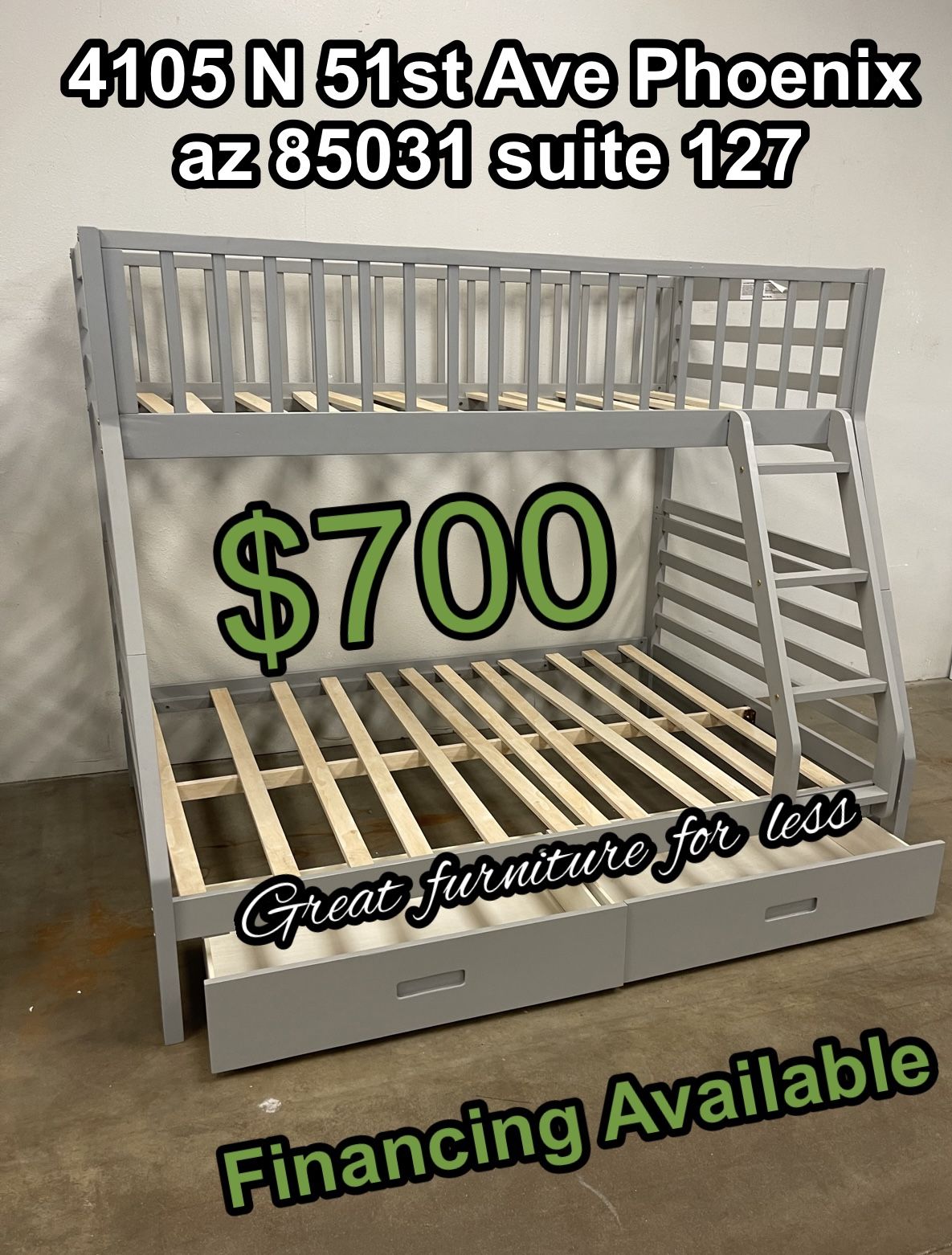 Bunk Bed Twin Over Full With Drawers Grey Wood Brand New
