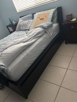 Dark Wood Full Bed Frame with Headboard