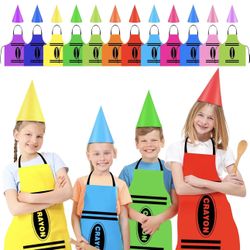 New 12Pcs Crayon Costume Apron and 12Pcs Crayon Hat for Halloween Costume Party Cosplay Event, School Play, Drama