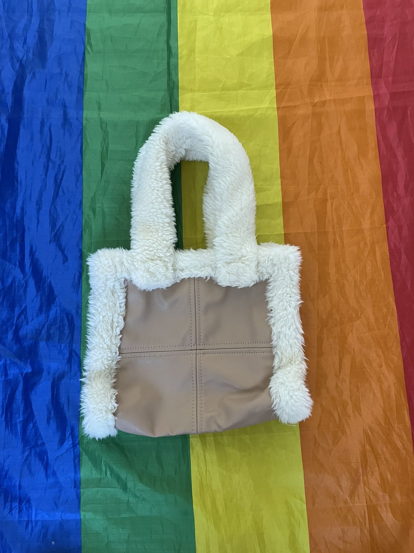 Trendy Fuzzy Beige Purse