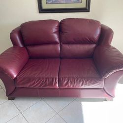 Red Leather Love Seat