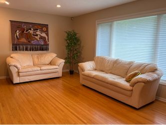 MOVING SALE: VINTAGE 80s Postmodern Genuine Leather Sofa 4pc Set