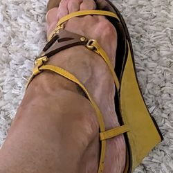 Authentic Louis Vuitton Wedges Canary/Mustard Yellow (Mustard) Size 39.5, US 7.5
