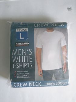 Kirkland Signature Men's White Crew Neck T-Shirts 6-Pack Large
