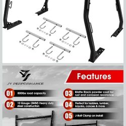 JY PERFORMANCE Truck Ladder Racks 800Ibs Capacity Extendable Pick-up Truck Bed Ladder Rack, Universal Heavy Duty (NO Drilling)
