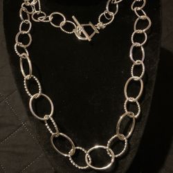 2 Necklaces …18” SilverTone Link And 28”Goldtone With Double Ring Pendant 