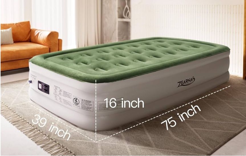 Twin Air Mattress with Built Pump, 16" Durable Blow Up Mattress Airbed, Comfortable Top Surface Inflatable Mattress for Camping Home & Portable Travel