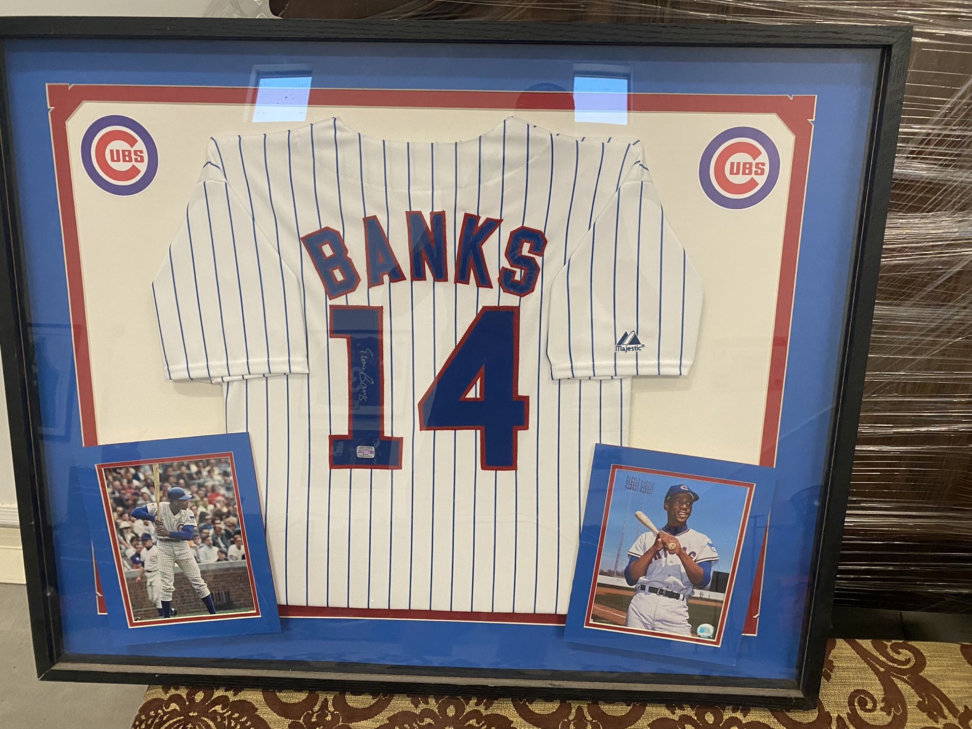 Ernie Banks Framed Autographed Jersey