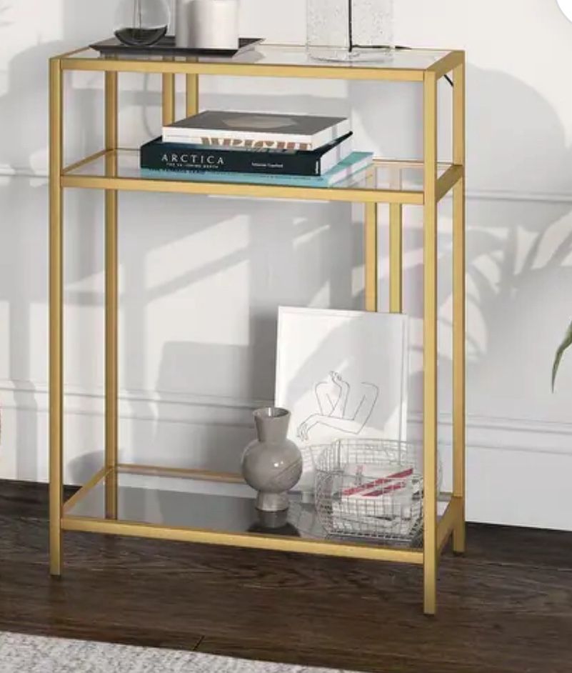 Console Table - Brass with Glass Shelves