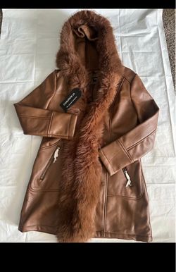Coalition LA Faux Leather Fur-Trim Hooded Coat