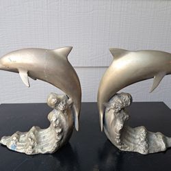 Brass Dolphin Bookends 