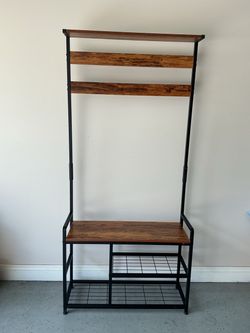 Coat Rack Hall Tree w/ Shoe Bench Industrial Entryway Storage Shelf