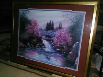 Large wall picture! Home Interiors! The Old Stone Bridge Picture* VTG.