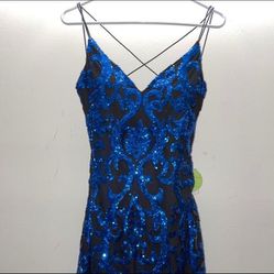 Windsor BRAND NEW royal Blue Dress intricately designed crisscross back spaghetti straps