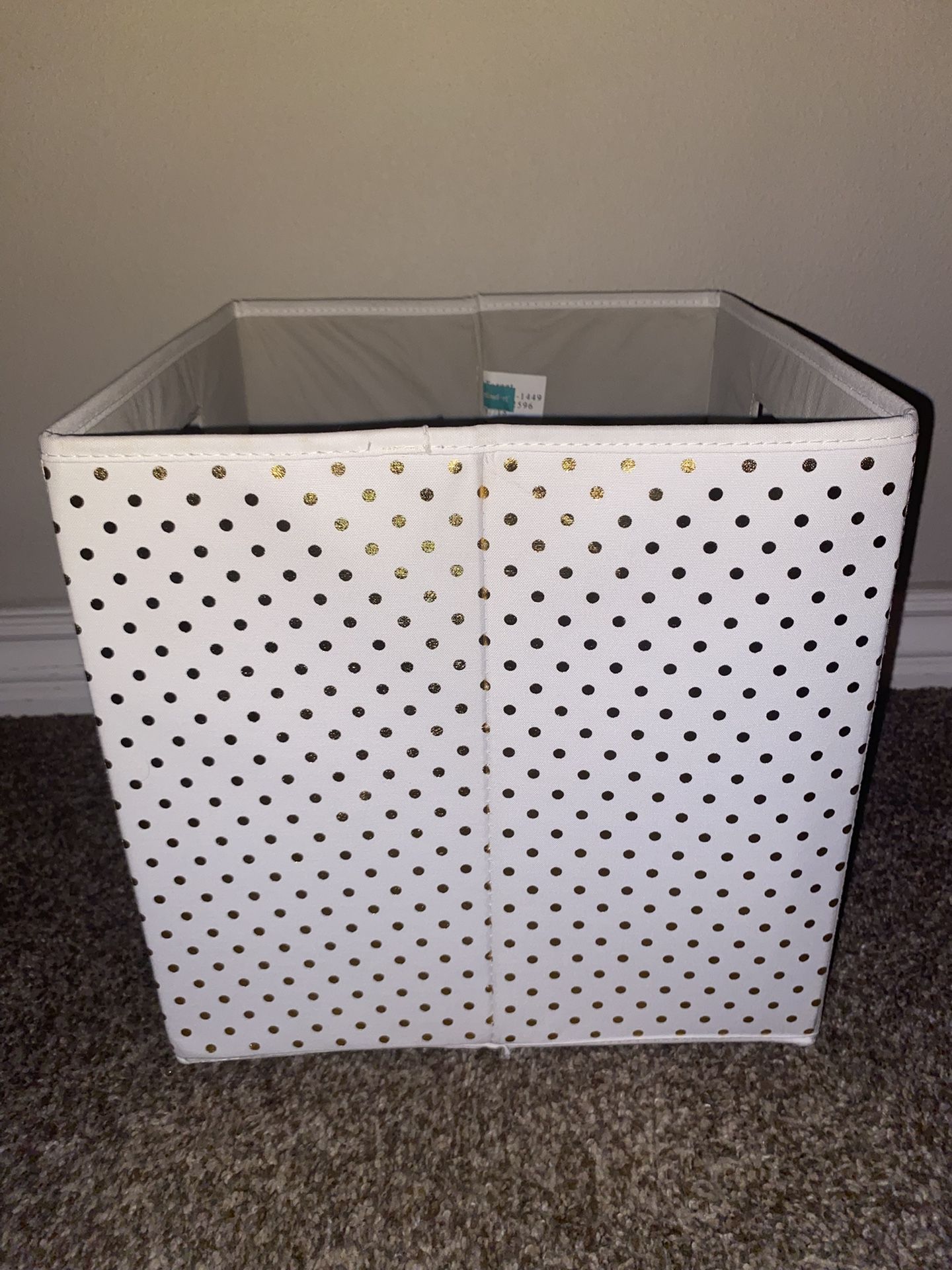 Pillowfort Storage Bin - White with Gold Polka Dots New