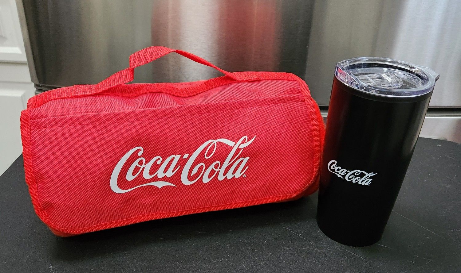 BRAND NEW/ Coca-Cola Roll Up Blanket & Tumbler.
