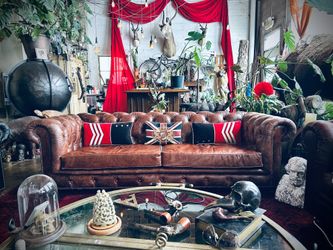 Kensington Restoration Hardware Chesterfield Sofa Cigar Brown leather tufted couch