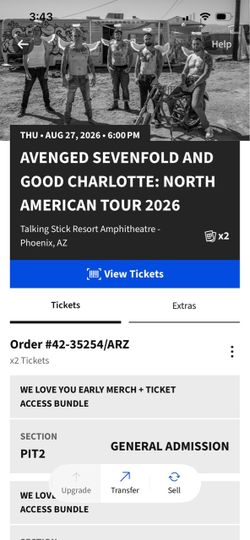 Avenged sevenfold pit tickets + merch, early access bundle