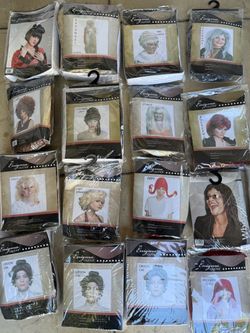 Halloween costumes, brand new wigs, Dolly Parton, Gibson Girl, Colonial Girl, Whoopie Goldberg