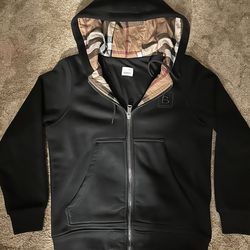Black Burberry Plaid Zip Up Hoodie