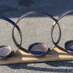 Kirkland Wood And Metal Three Ring Candle Holder