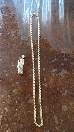 Gold Rope Chain Necklace with Saint Pendant