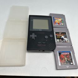 Nintendo Game Boy Pocket Bundle 3 Games TESTED Pac Man Gremlins 2 Griffey Black
