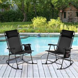 26in Rocking Chair Outdoor Zero Gravity Folding Chairs Rocking Chairs Foldable Outdoor Lounge Chair for Outside Lawn with Cupholder/Pillow Ergonomic D