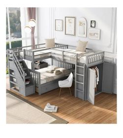 L Shape Tripple Bunk Bed Frame Only No Mattress